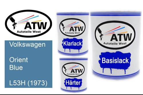 Volkswagen, Orient Blue, L53H (1973): 1L Lackdose + 1L Klarlack + 500ml Härter - Set, von ATW Autoteile West.